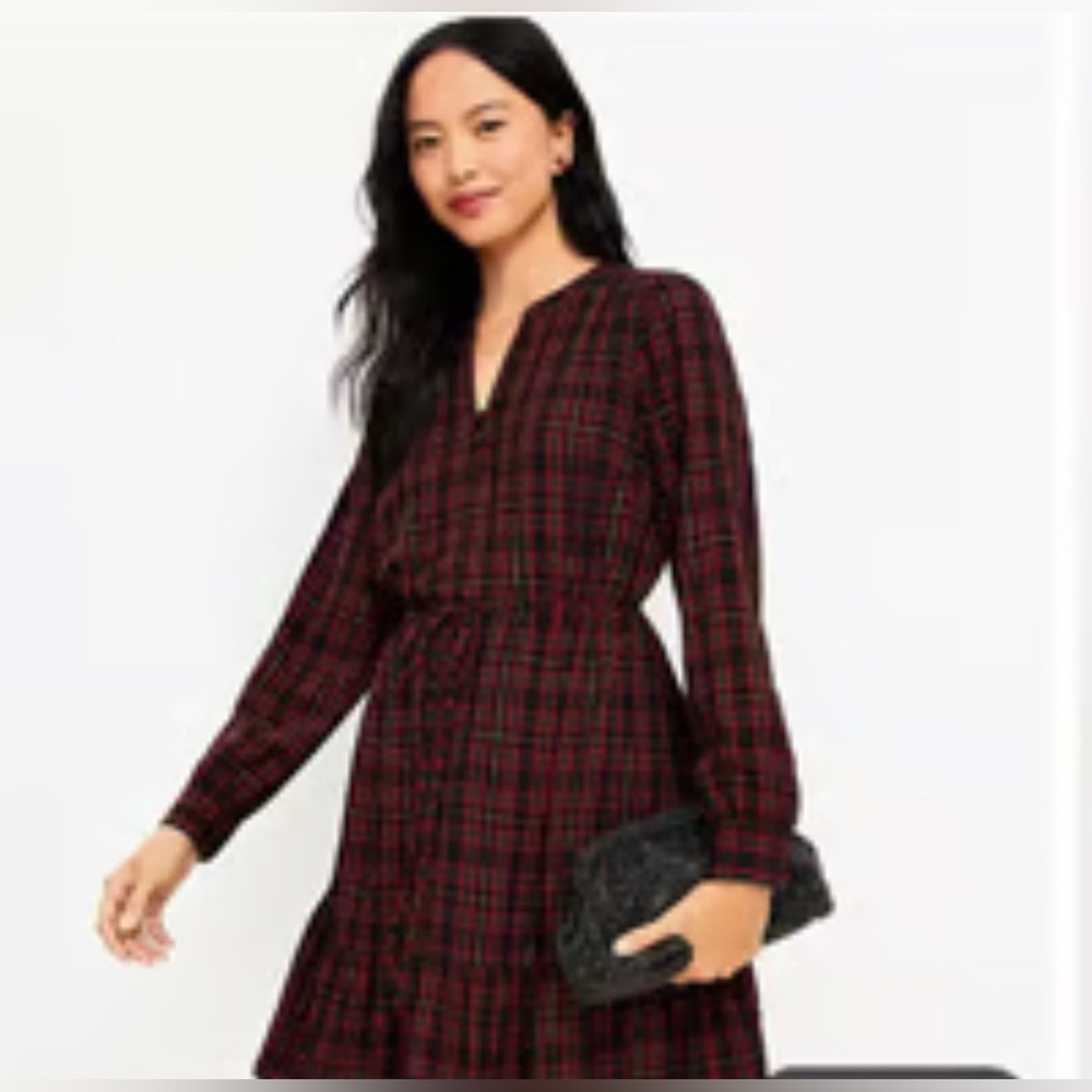 Loft Plaid Shimmery Flounce Swing‎ Dress Size XS New With Tags